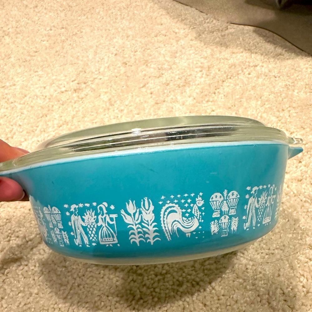 PYREX Amish Butterprint Turquoise 471 1 Pint Dish Casserole Glass Lid 470-C